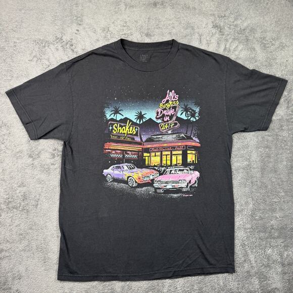 Retro Classic Drive In Shirt 1984 Vintage Style J Galt USA Black Crew Neck Tee - Picture 1 of 5